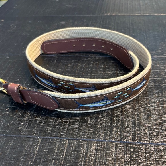 Zep-Pro Fish Canva Leather Brown Beige Coastal Belt size 38 - Picture 1 of 9